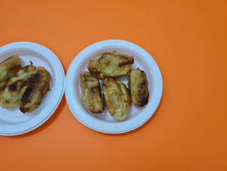 A market snack made from fried bananas wrapped in crispy flourの写真素材