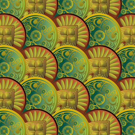 Seamless pattern with mandalas in retro style. Vector illustration.のイラスト素材