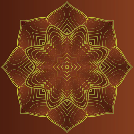 Vector mandala in brown color with yellow gold outlineのイラスト素材