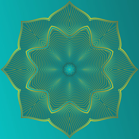 Vector mandala in green black combination with yellow gold outlineのイラスト素材