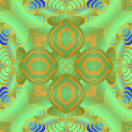 Beautiful seamless textured abstract background in green, blue and yellow linesのイラスト素材