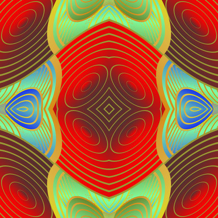 Beautiful seamless textured abstract background in green, red, blue and golden yellow colorsのイラスト素材