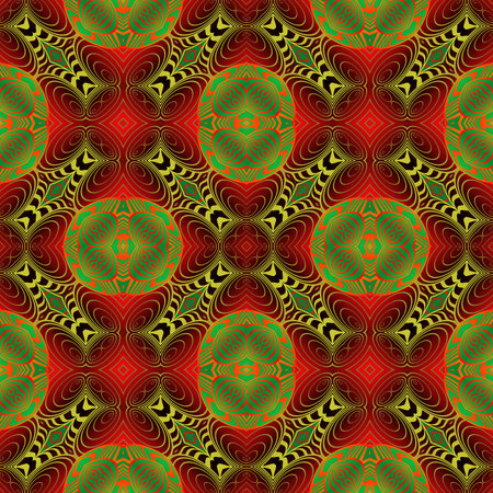Abstract background with beautiful seamless textured green red and golden yellow linesのイラスト素材