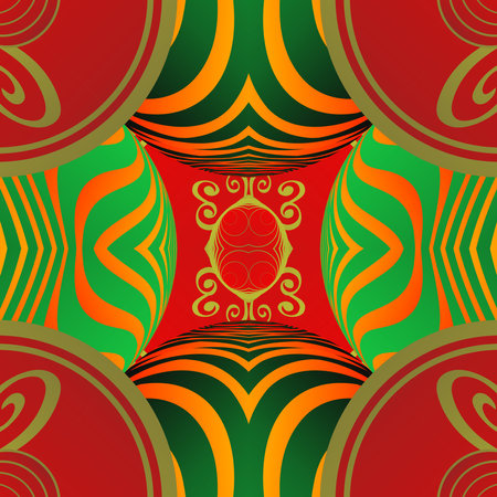 Beautiful seamless textured abstract background in red, green and golden yellow colorsのイラスト素材