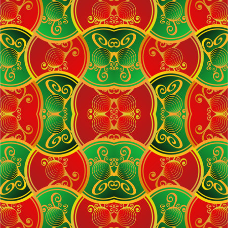 Beautiful seamless textured abstract background in red, green and golden yellow colorsのイラスト素材