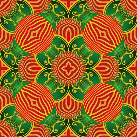 Beautiful seamless textured abstract background in red, green and golden yellow colorsのイラスト素材