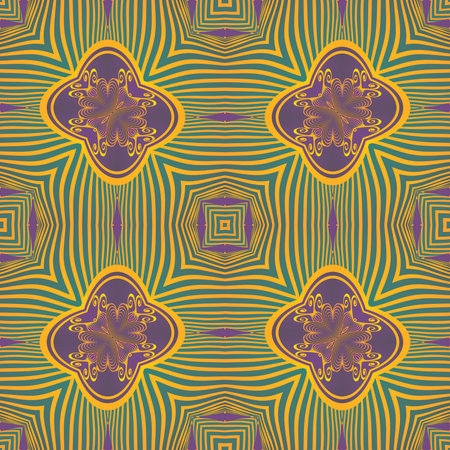 beautiful seamless textured abstract background in green purple and golden yellow linesのイラスト素材