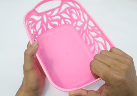 Pink containers with a white background can be used as food or other containersの写真素材