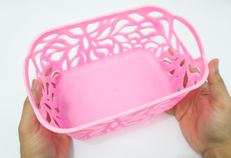 Pink containers with a white background can be used as food or other containersの写真素材