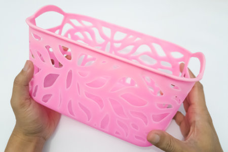 Pink containers with a white background can be used as food or other containersの写真素材