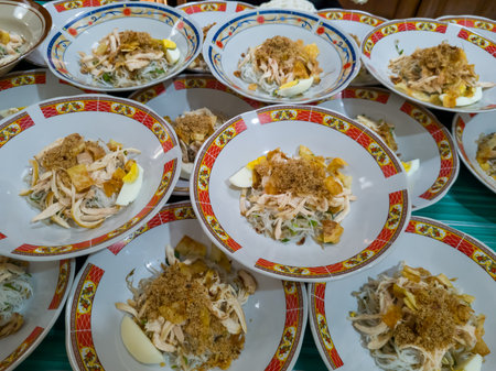 Rice with pork in a bowl on the table, Thailand.の写真素材