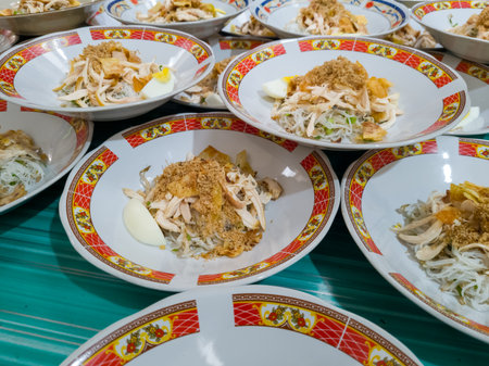 Rice with pork in a bowl on the table, Thailand.の写真素材