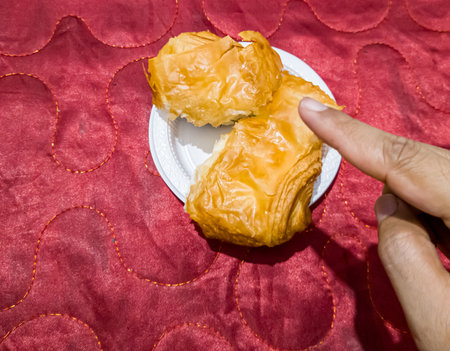 Chocolate filled pastry made from flour and other ingredientsの写真素材