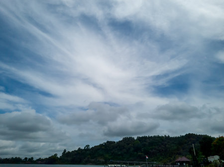 The natural scenery on the Island of the Gods, Bali, has clear water and bright blue skiesの写真素材