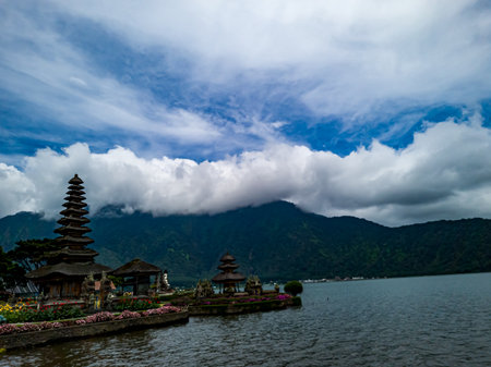 The natural scenery on the Island of the Gods, Bali, has clear water and bright blue skiesの写真素材