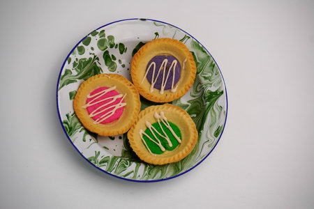 A market snack originating from Indonesia is called milk pie with various flavorsの写真素材