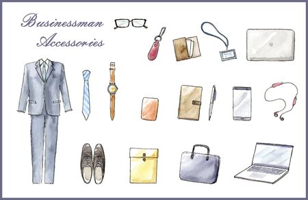 Watercolor illustration set of businessman's itemsのイラスト素材