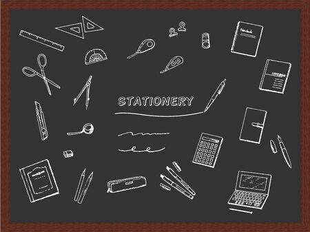 Stationery Pen sketch set. Blackboard Artのイラスト素材