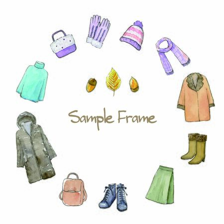 Winter Clothes Watercolor Illustration Frameのイラスト素材