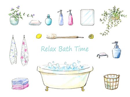 Watercolor illustration of bathroom itemsのイラスト素材