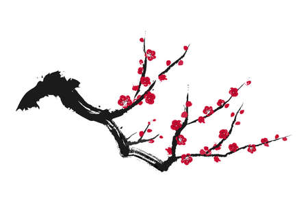 Ink painting vector illustration of plum tree.のイラスト素材