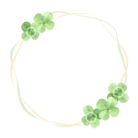 a four-leaf clover frame painted in watercolorのイラスト素材