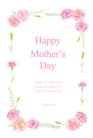 Mother's Day frame of carnation painted with watercolorのイラスト素材