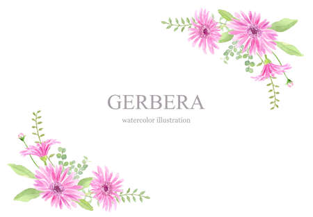 Watercolor illustration of gerbera frameのイラスト素材