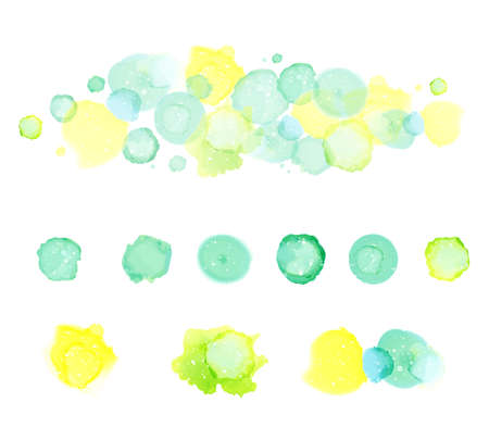 Yellow-green polka dot alcohol ink art setのイラスト素材