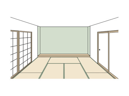 Japanese tatami room perspective illustrationのイラスト素材