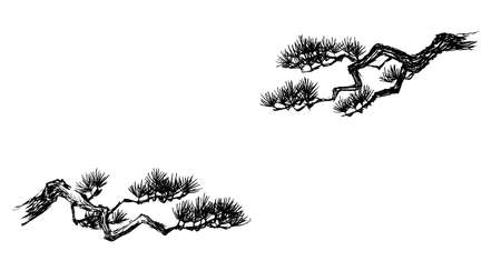 Pine tree pen drawing vector illustrationのイラスト素材