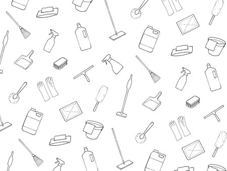 Background pattern of pen drawing of kitchen utensilsのイラスト素材