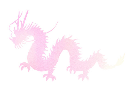 Dragon Color Silhouette Pink Watercolor Textureのイラスト素材