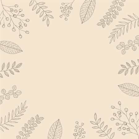 Pen drawing autumn leaf frame vector illustrationのイラスト素材