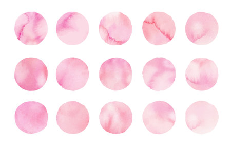 Pink watercolor polka dots vector illustration setのイラスト素材