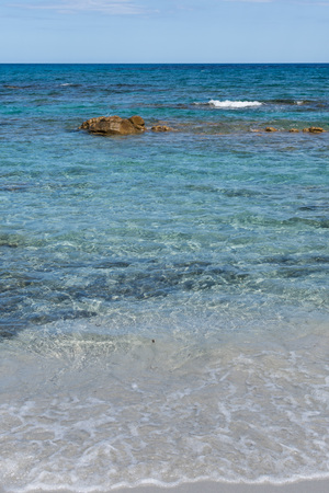 View of blue sea and rocksの写真素材