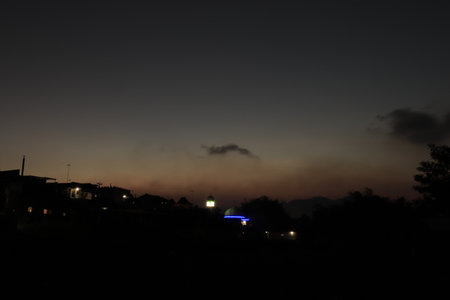 A quiet night atmosphere and beautiful night light.の写真素材