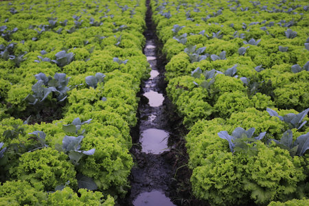 fertile lettuce crop plantationsの写真素材