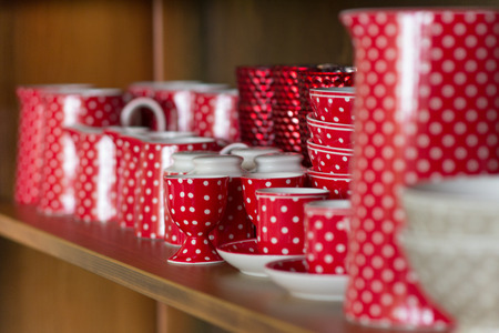 red polka dot dishesの写真素材