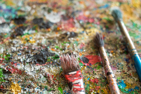oil paints and paint brushest, artistic.の写真素材