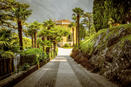 Garden of Villa del Balbianello at Como Lakeのeditorial素材