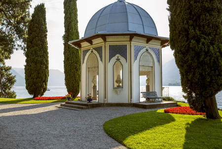 Beautiful italian garden and park at como lakeの写真素材