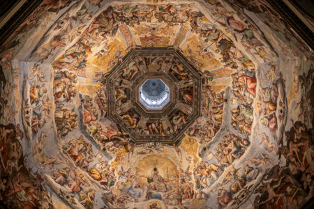 Interior view of the painting of dome. Basilica di Santa Maria del Fiore, Duomo, Florence, Italyのeditorial素材