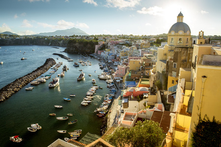 Colorful Corricella village on Procida Island in Italyの写真素材