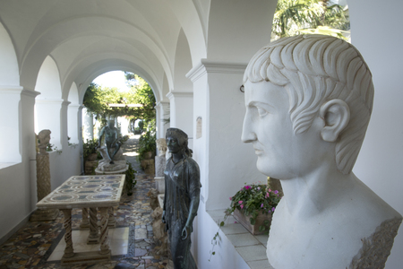 CAPRI, ITALY - AUGUST 09, 2016: Loggia with statues in villa San Michele in Anacapri on island Capriのeditorial素材