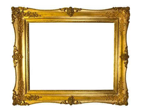Beautiful golden antique frame isolated on white backgroundの写真素材
