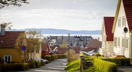 Street in old town of Trondheim, Norwayの写真素材