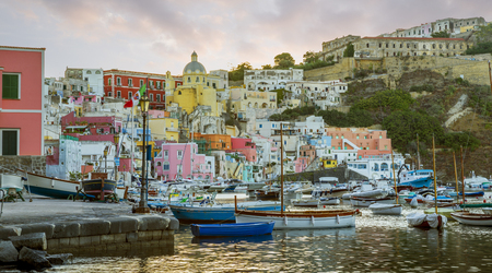 Campania - Panorama of Corricella village on Procida Island, Italyのeditorial素材