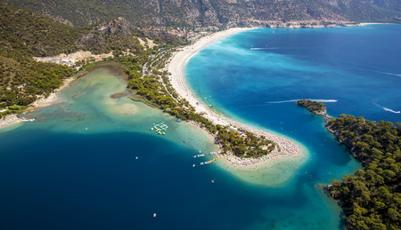 Aerial panorama of island in Oludeniz, Turkeyの写真素材