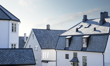 White wooden houses in old town of Alesund, Norwayの写真素材